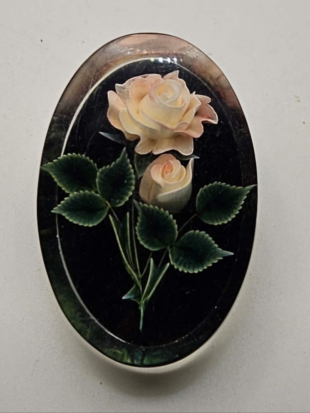 Vintage Lucite Brooch Pin Gem Tone Hand Carved Rose